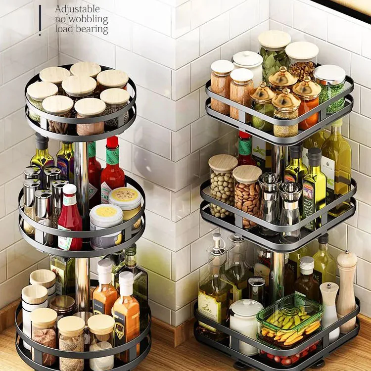 Home spice organizer rotating round 2 tier rotating bamboo spice storage rack personalized china wholesale rotary spice rack