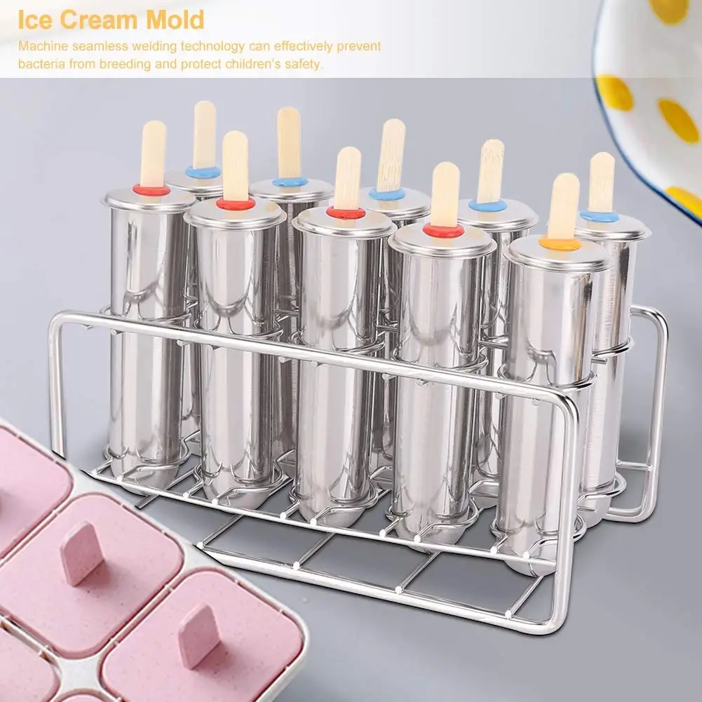 Metal Popsicle Moulds Set Stainless Steel Ice Lolly Molds with Holder stainless steel popsicle mold Round