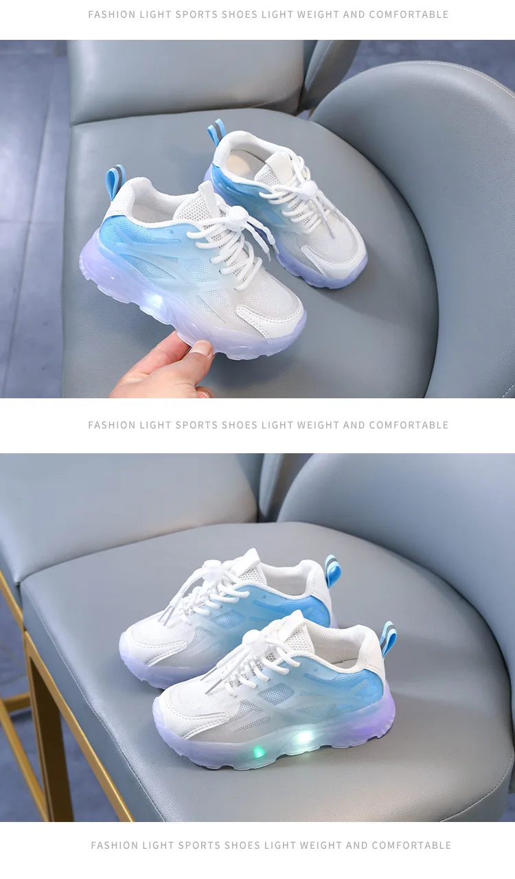 High Quality LED Light Children's Court Sneakers Breathable Lightweight Mesh Shoes for Boys and Girls Daddy Shoes manufacture