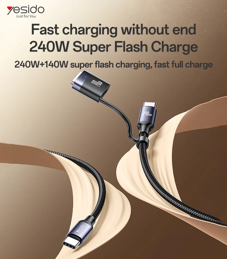 Yesido 2 Meter 240W Fast Charging Type-C to Type-C/T 140W Magnetic Charging for IP Laptop Data Cable CA197
