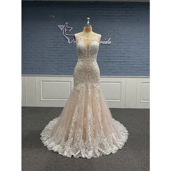 Noble Bride Designer Latest Sequined Lace Mermaid Bridal Gown African Slim Fit Champagne Five Stars Review Wedding Dresses