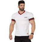 Black OEM ODM Quick Dry Sports Tshirt Men's Stripes V Neck Black White Casual Outdoor Tshirt