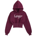 Hoodies OEM Manufacturer Custom Printing Logo Cropped Hoody Women Waistline Pullover Crop Hoodies