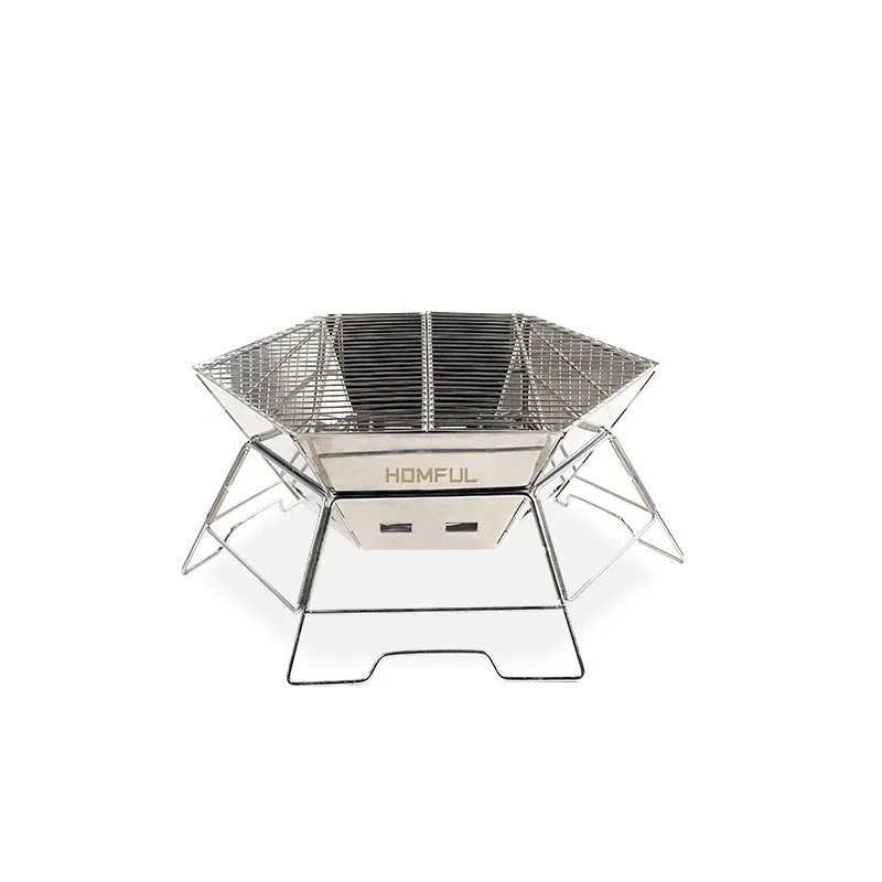 Outdoor stainless steel wood BBQ grill oven bonfire rack portable folding ultra light heating camping stove