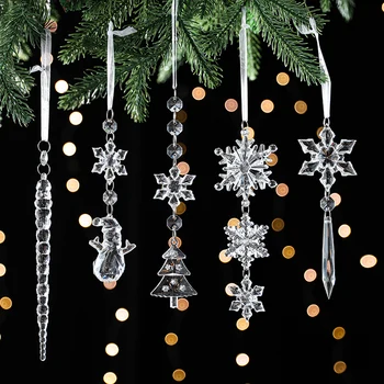 Transparent Clear Acrylic Christmas Tree Hanging Ornaments Decoration For Home Party Decorations Pendant