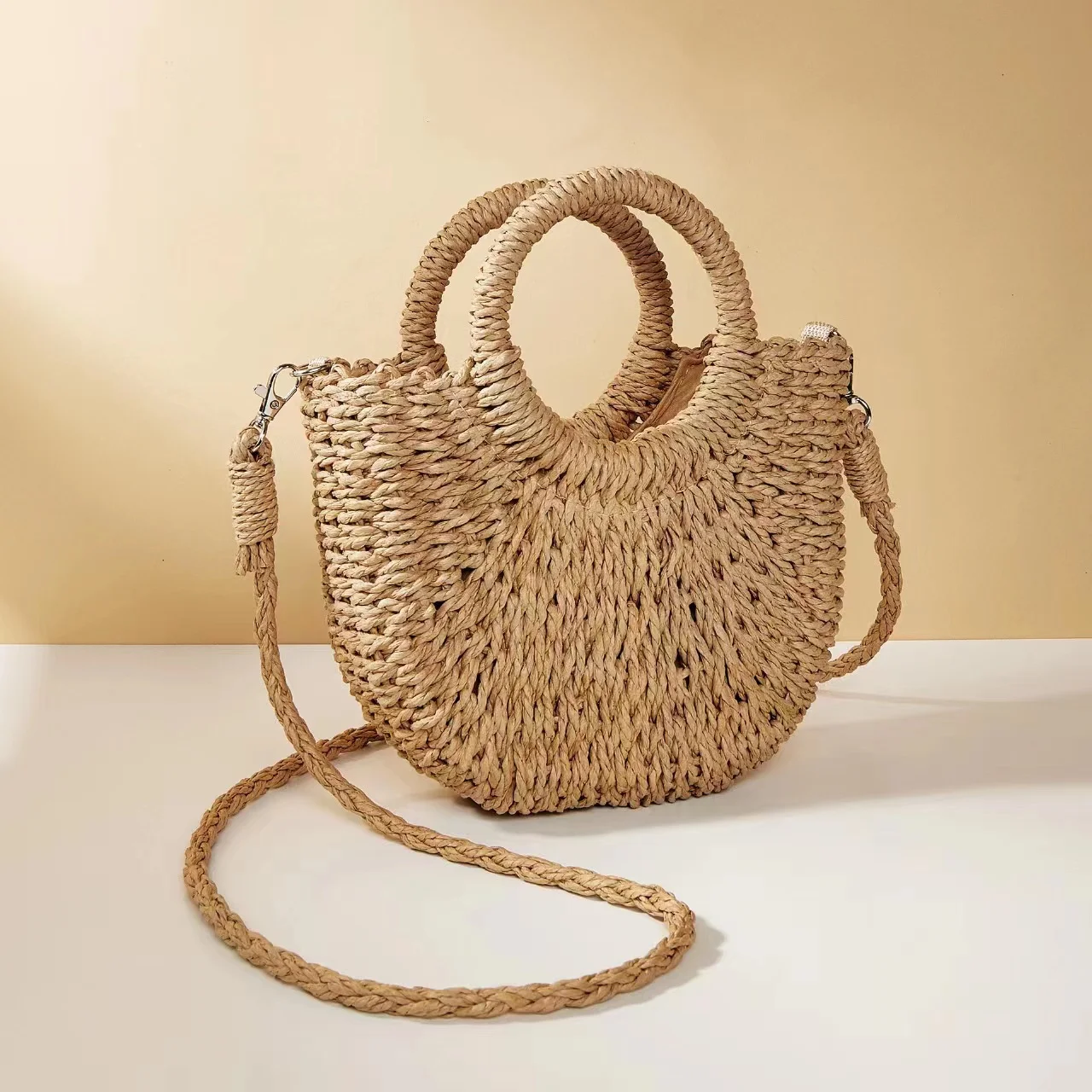 Paper rope round straw hand woven fashion European and American ladies hand bags