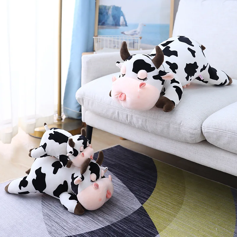 50cm Cute Cow Plush Stuffed Dolls Lovely Real Life Milk Cattle Plush Toys Soft Nap Pillow Cushion Cartoon Kid Baby Birthday Gift