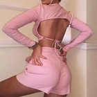 Customized Solid Criss-cross Backless 2 Pieces Set For Women