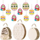 Easter Decoration Pendant DIY Carving Wooden Egg Pendant Creative Wooden Craft Set With Hanging Cords For Easter Party