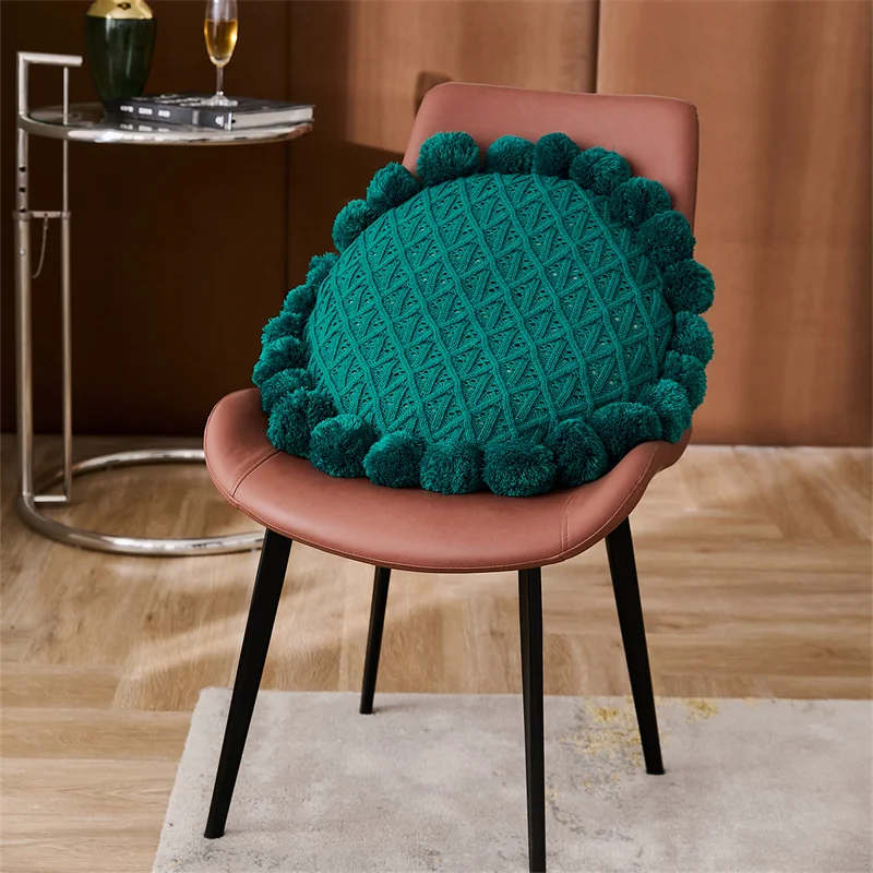 product ans high quality boho pompom tufted cushion cover knitted throw pillow case for sofa bed decoration-57