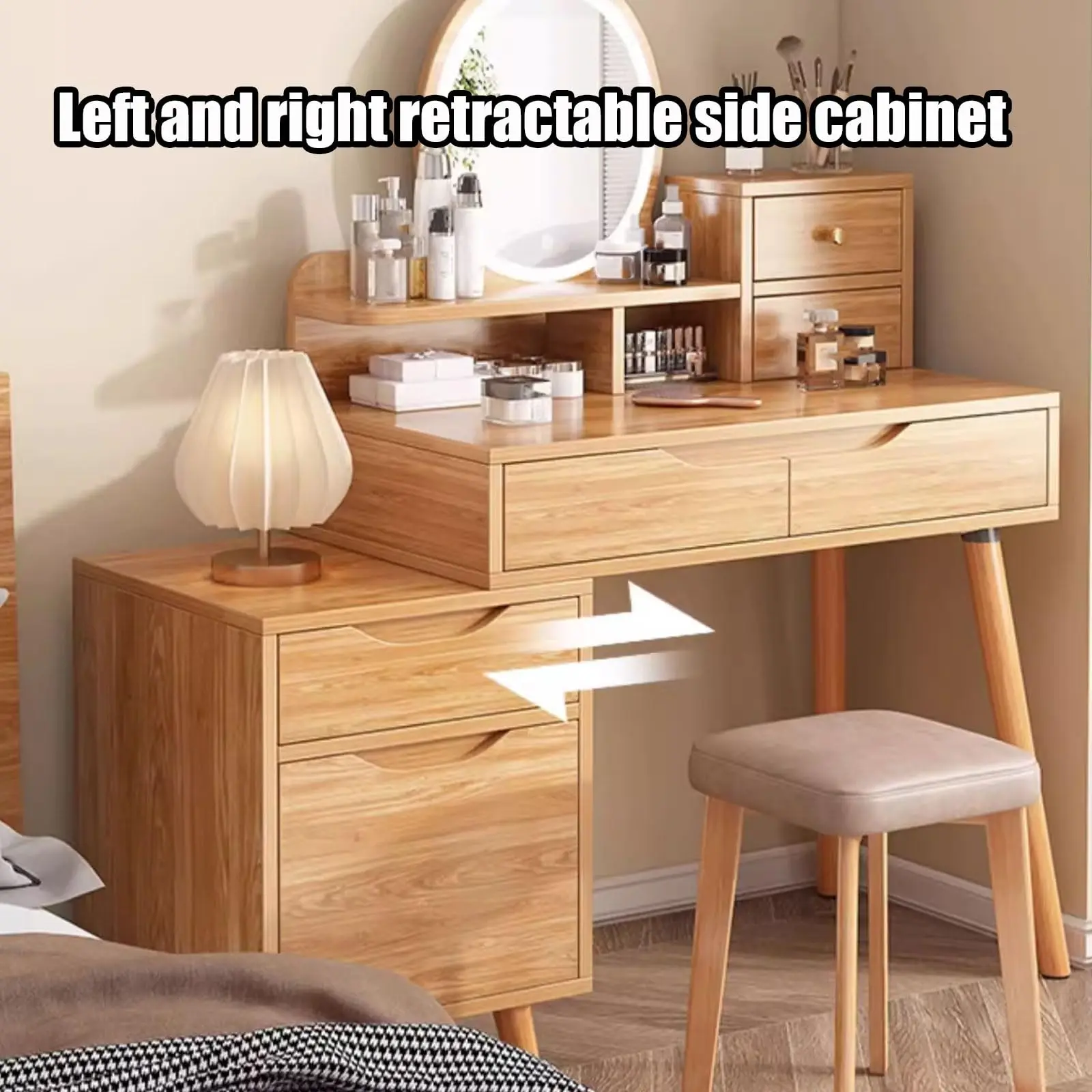 Bedroom Nordic retro style girl dressing table with makeup mirror