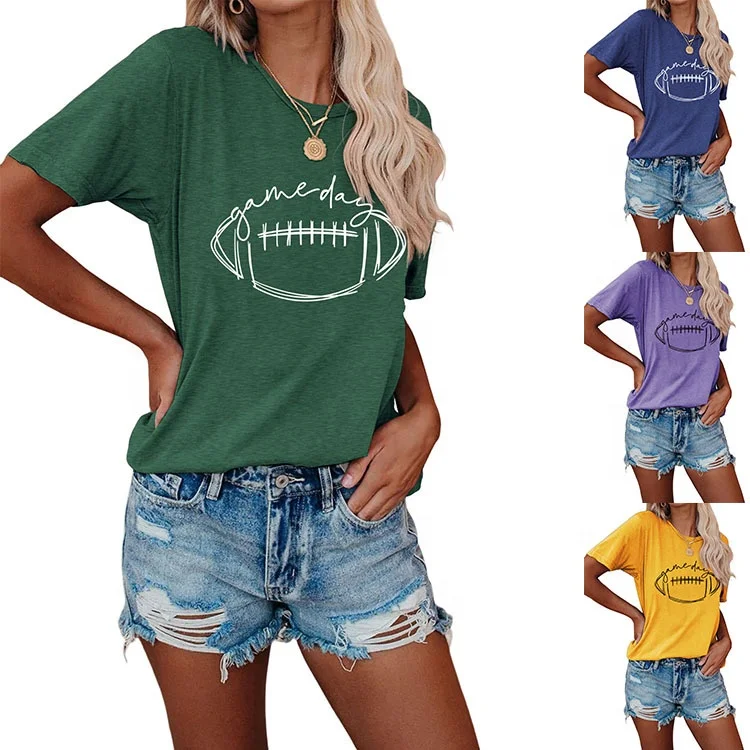Wholesale Rugby Football Printing Tops Plus Size Tees Casual Game Day T-Shirt for Women