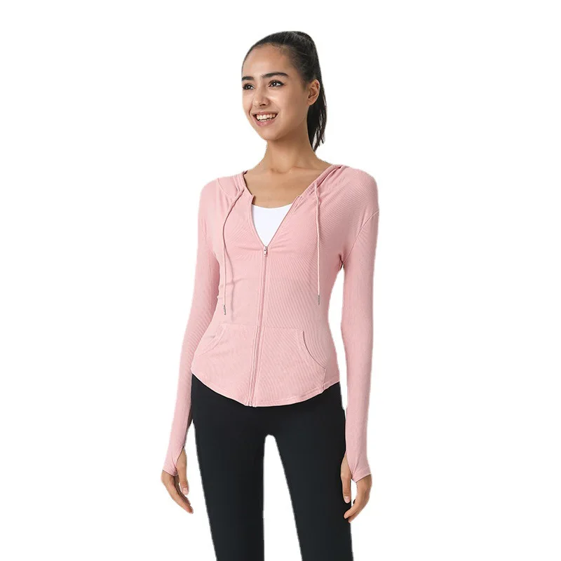 Women's Yoga Clothing Jacket Hooded Slim Quick Dry Solid Color Comfortable Long Sleeve Tops Sportswear Fitness Clothes
