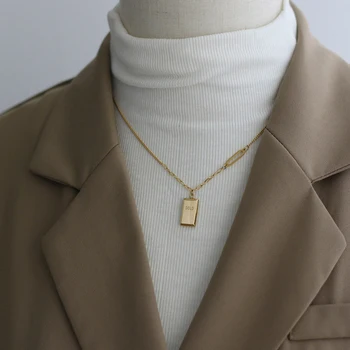 Fashion jewelry suppliers accessories rich gold brick square pendant necklace stainless steel PVD gold corporate holiday gifts