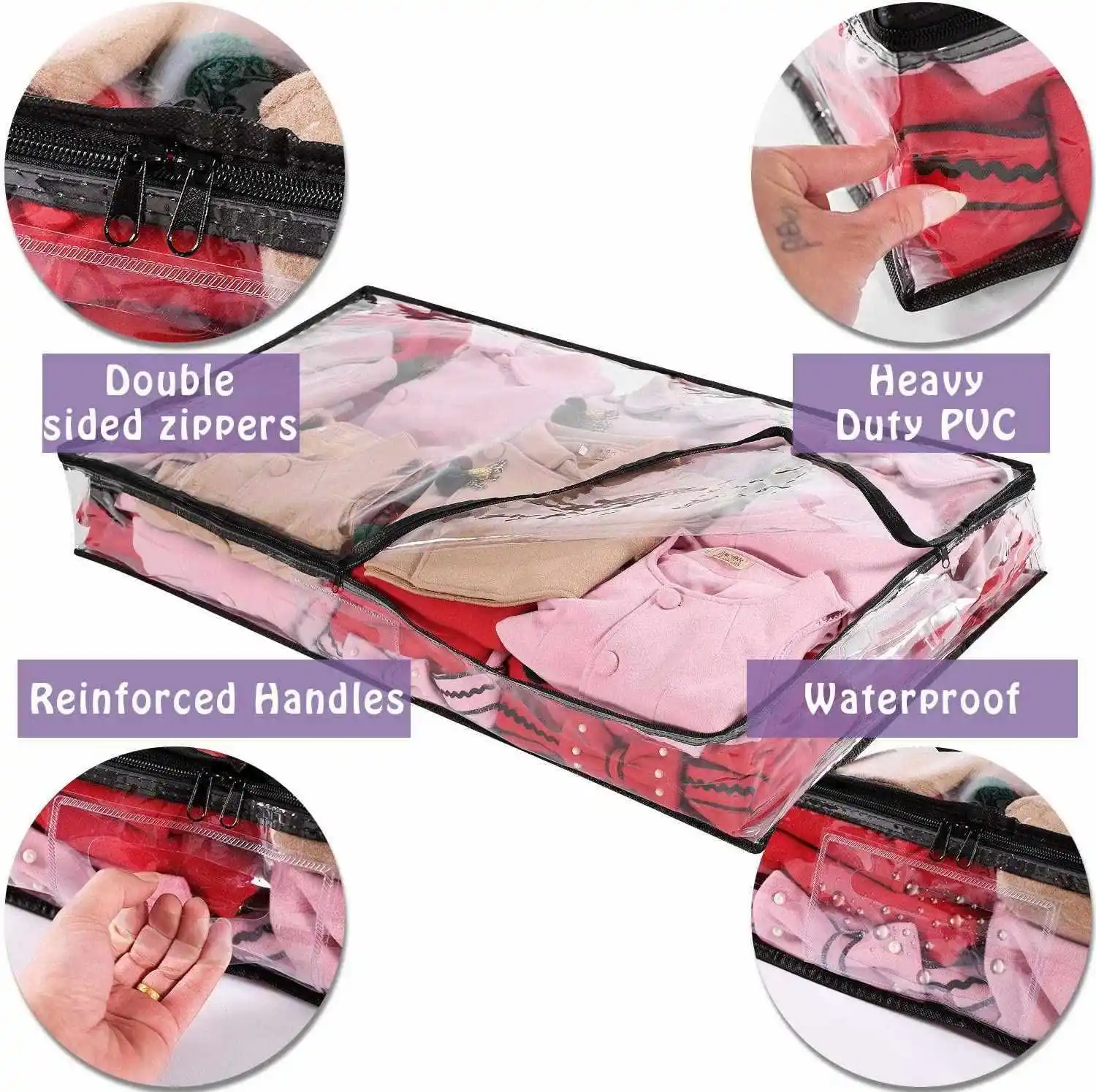 3 Pack Clear PVC Underbed Storage Bag for Comforters Blankets Bedding