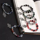 Hot Custom 14K Gold Plated Beaded Hand Of Fatima Evil Eye Anchor Bracelet