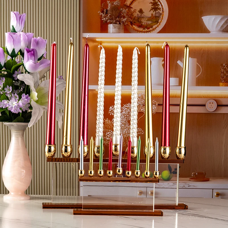 product small bridge cyrstal 9 pillar flat wedding center glass candle holder home decoration high end crystal candle holder-7