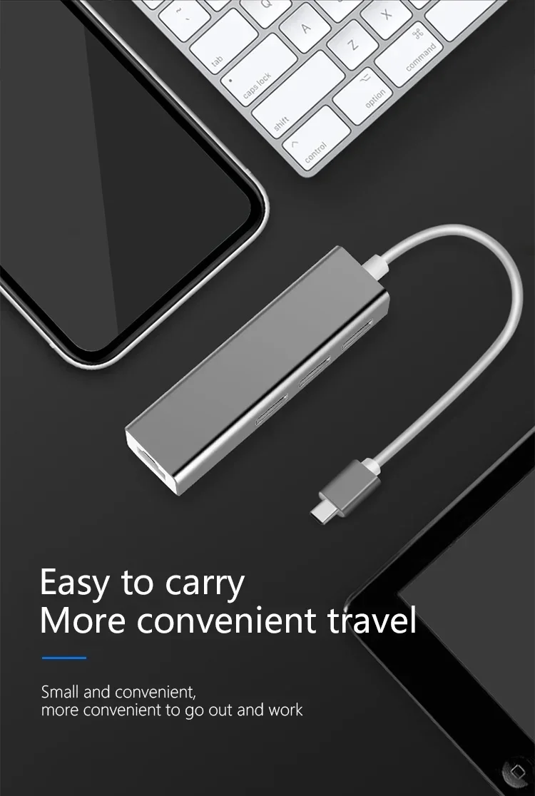 4 in 1 Gigabit Ethernet USB C Hub Mini Size USB 3.0 to RJ45 Adapter USB C Dock for MacBook Air Pro PC HUB