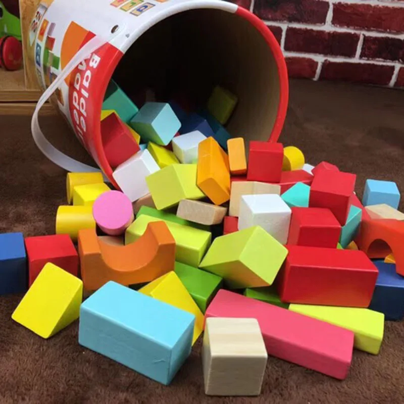 Barrel 100pcs wooden blocks wood blocks toys for kids