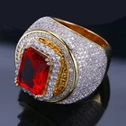Ruby Gemstone Rings ADELANTE Hot Sale Big Diamond Cubic Zircon Red Ruby Gemstone Men Ring