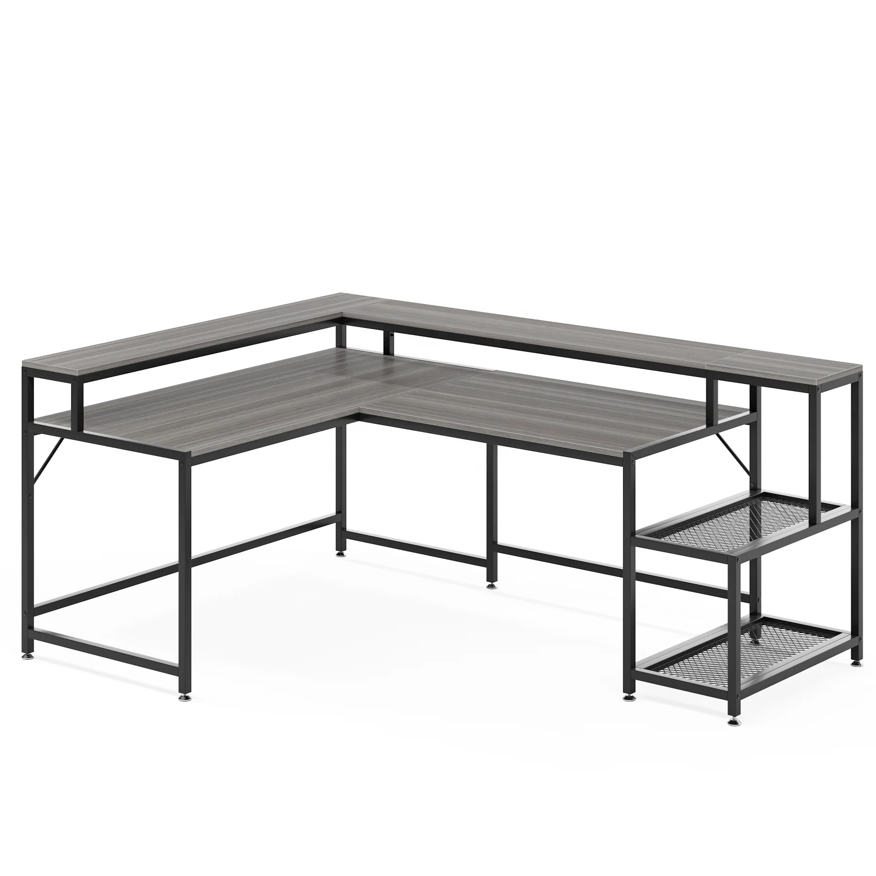Tribesigns 69 Inch Gray Gaming Desk Large Reversible Home Office Furniture Industrial Computer Desk
