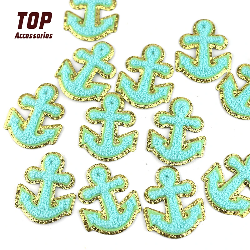 Wholesale Iron On Chenille Cartoon Patches Airplane Anchor Flamingo Palm Sequin Patches in Stock