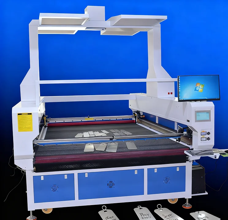 product sublimation cloth fabric textile garment digital co2 laser cutting machine panoramic vision camera automatic feeding-1