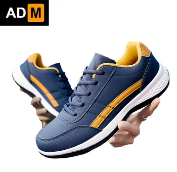 New men's lace-up sports shoes work play Lightweight small leather shoes business casual white jogging shoes