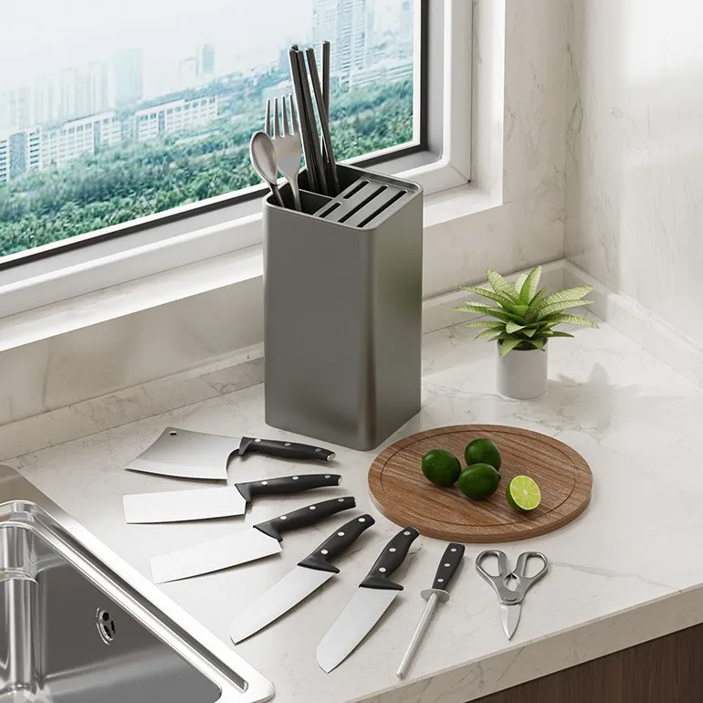 Newest grey Kitchen Knife Organizer Countertop Space Saver Knife Storage Stand plastic knife block holder