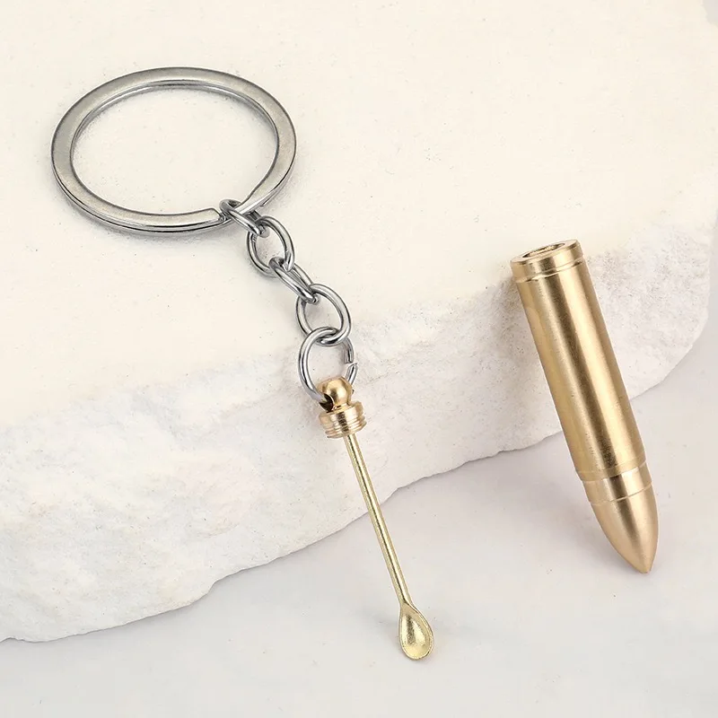 2 In1 Gourd Bullet Shape Ear Spoon Keychain Creative Unisex Backpack Purse Decor Pendant Ring Holder Birthday Party Daily Gift