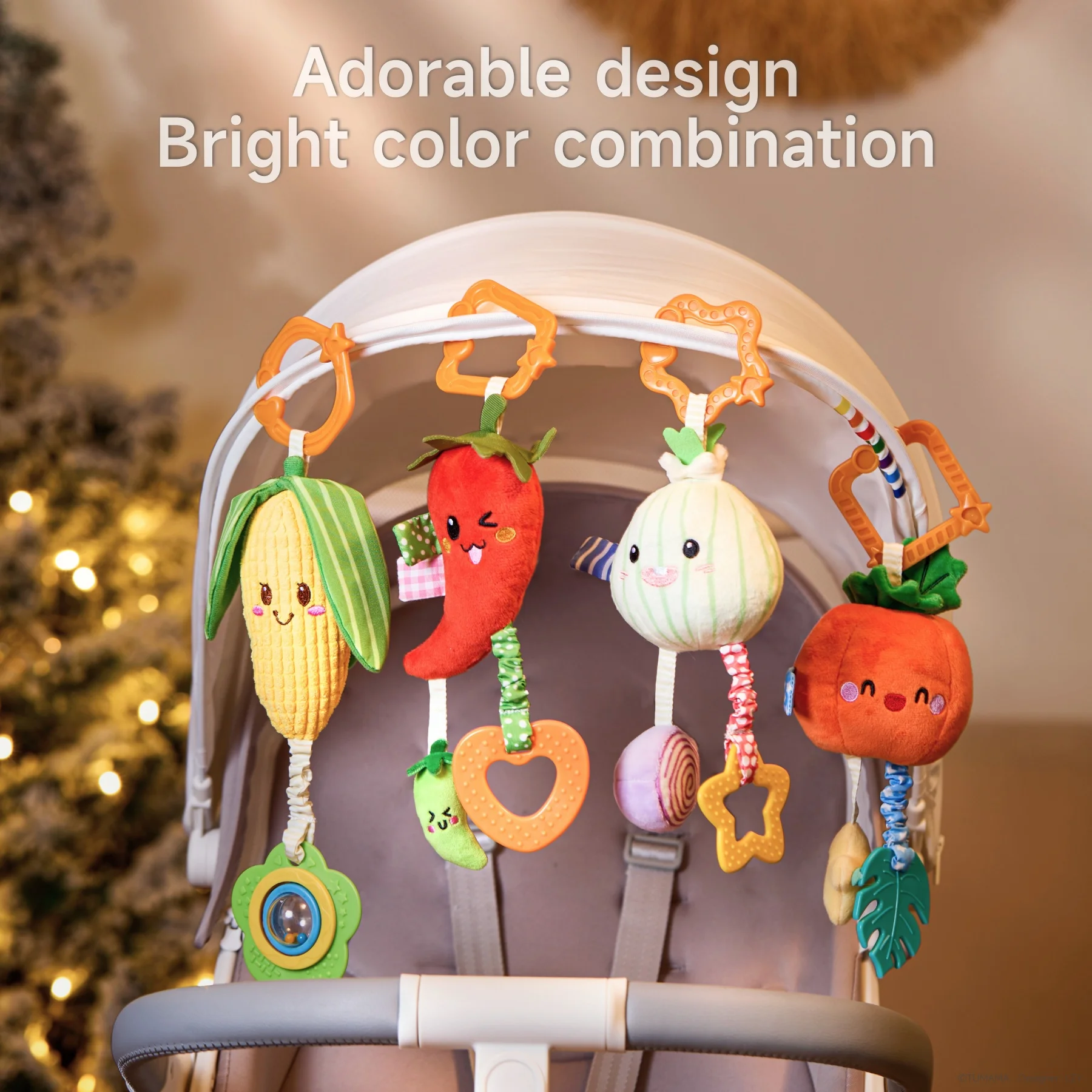 Tumama Kids Vegetables Hanging Rattle Set Plush Pendant Sensory Toy For Crib Soft Baby Soothing Hanging Rattle Stroller Toys