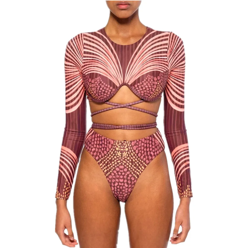 Woman Africa Bandage Long Sleeve Bikini 