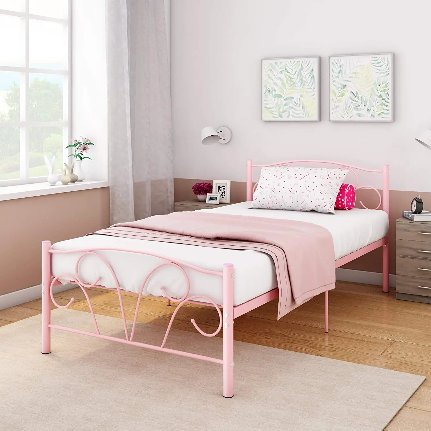 3FT Single Modern White Metal Bed Frame for Adult Children Bedroom Furniture 
