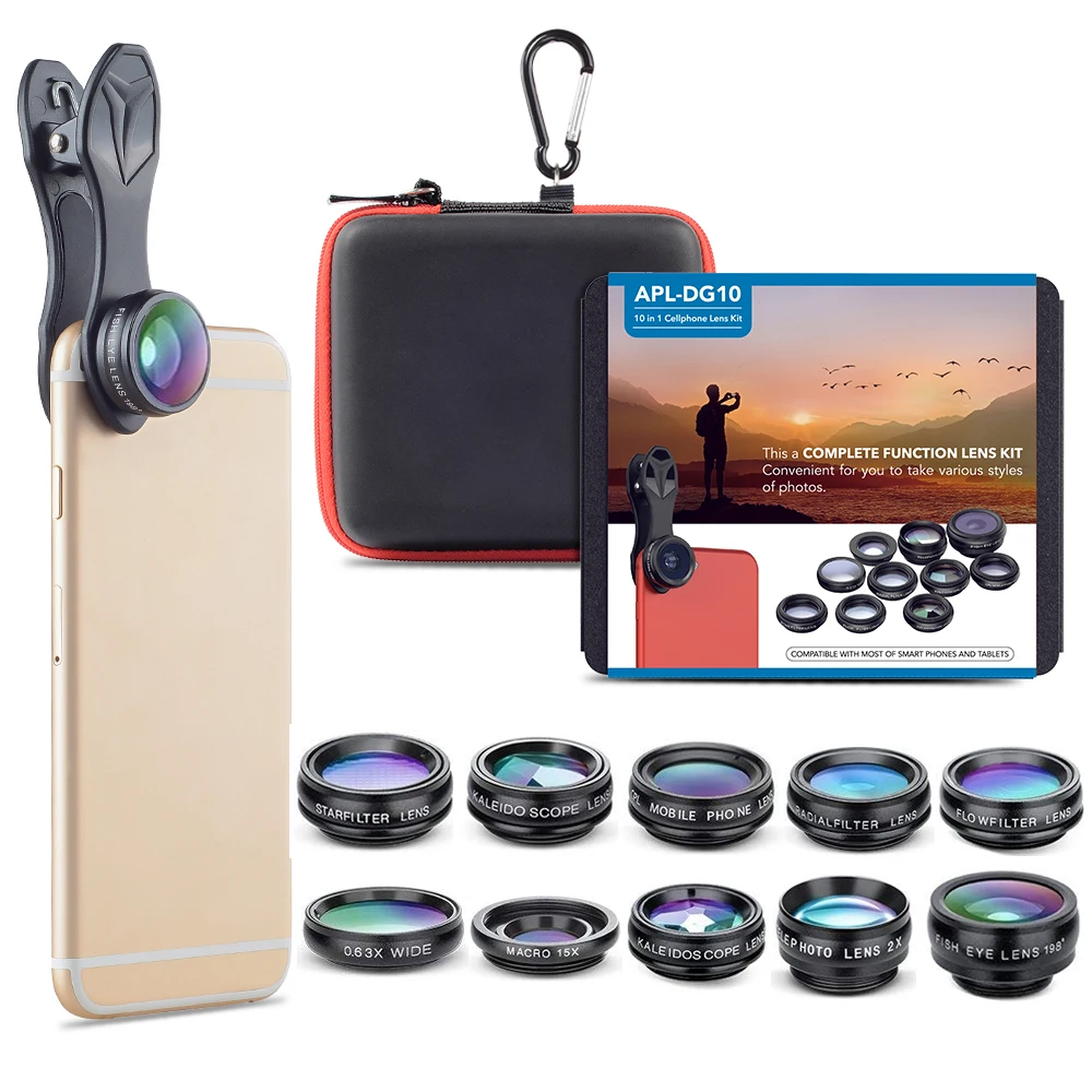 Donker worden bed Vooravond Apexel Mobile Phone Accessories 10 In 1 Phone Camera Lens Kit Wide Angle  Macro Fisheye Funny Mobile Clip Lens For Iphone - Buy Phone Camera Lens  Kit,Mobile Camera Lens,Mobile Phone Accessories Product