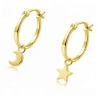 Earrings Hoop Fashionable Moon And Star 14K Gold Plated Earrings Hoop Sterling 925 Silver Hoop Earrings