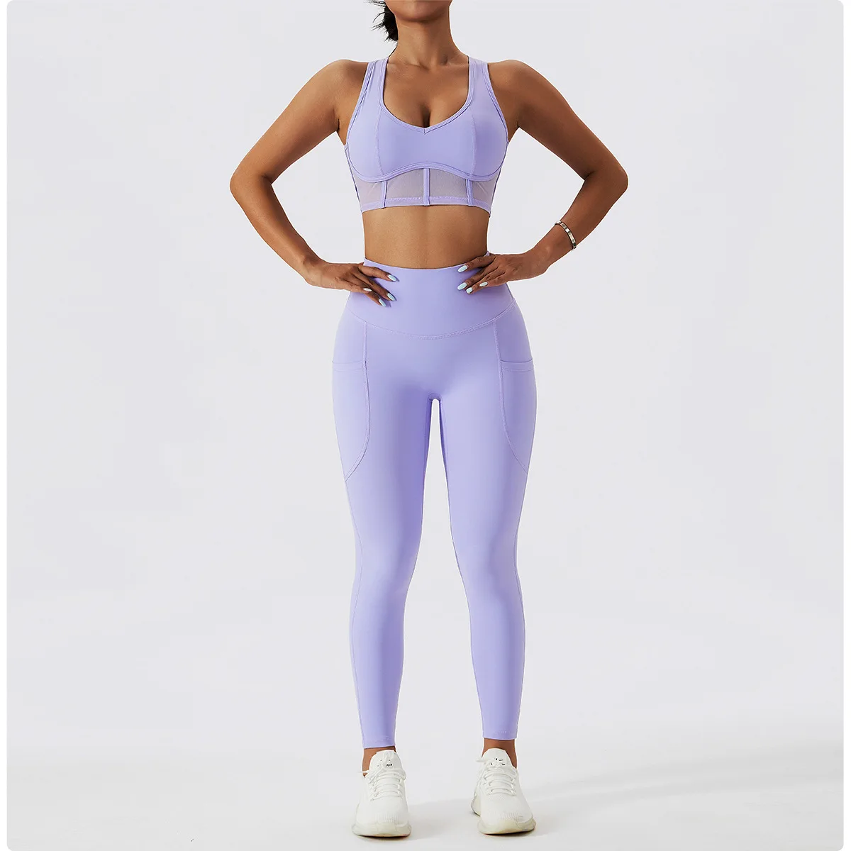 2023 New Wholesale Fitness Workout Active Wear Custom Logo Nylon Spandex 2 Piece Yoga Bra Leggings Athletic Gym Set For Women