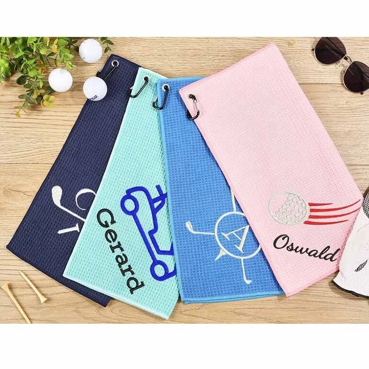 product custom logo microfiber waffle custom embroidered golf towels red golf towel with carabine-5
