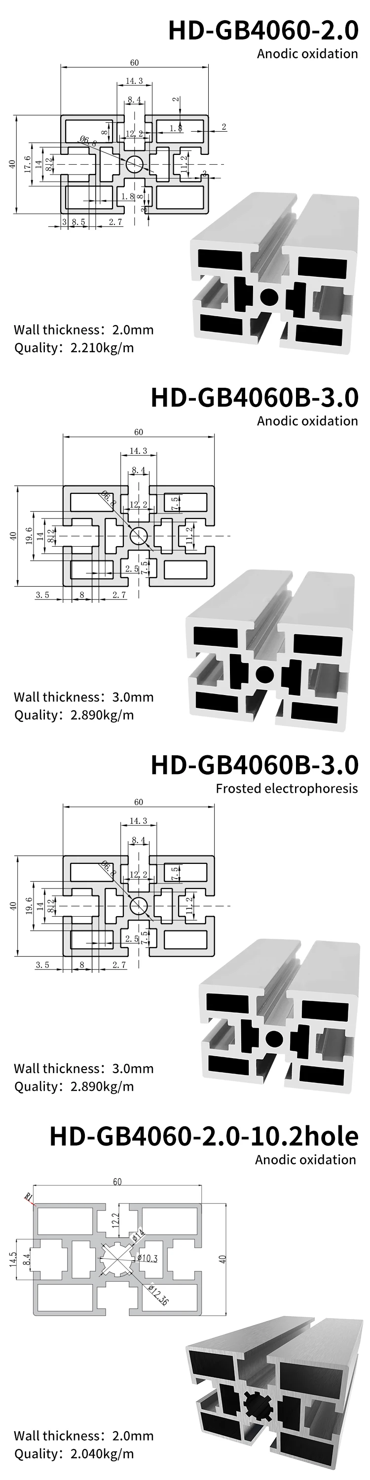Industrial Extruded Aluminum Profile 4060 Wall Thickness 2.0 3.0 Suitable for Assembly of Thick Heavy Equipment details
