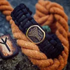 With Custom Men Woven Bracelets Rope Black And Grey Paracord Bracelet With Bronze Brand