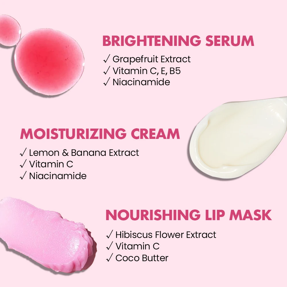 Private Label Skin Whitening Skincare Products Face Serum Brightening Facial Cream Lip Mask Skin Care Set For Black Women Skin