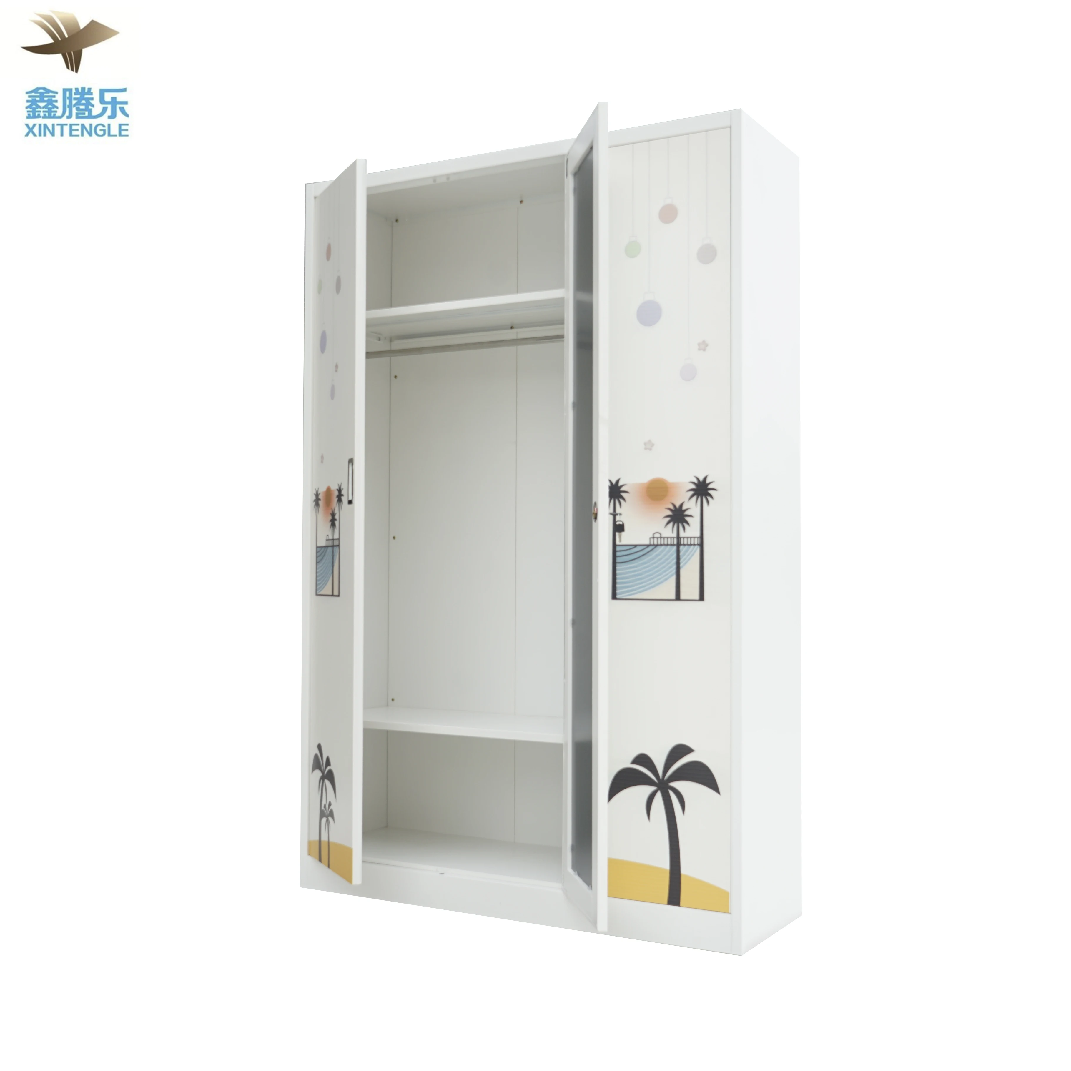 Custom Home-Style Printed Steel Furniture Almari Baju Wardrobe & Fancy Showcase for Bedroom Closet with Pictures