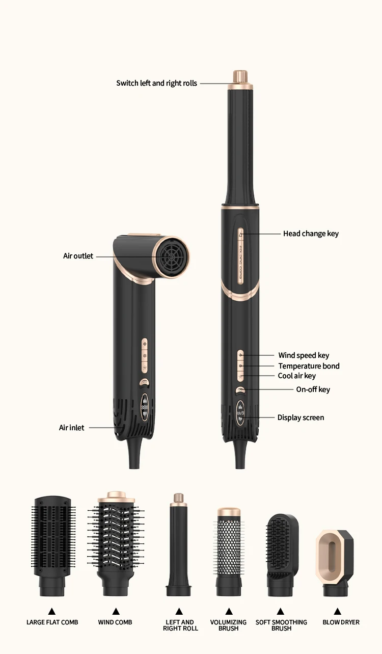 Wholesale 7in 1 Hair Dryer Set Thermal Blowout Hair Dryer with Interchangeable Head for Hair Salon One Step Hot air Brush details