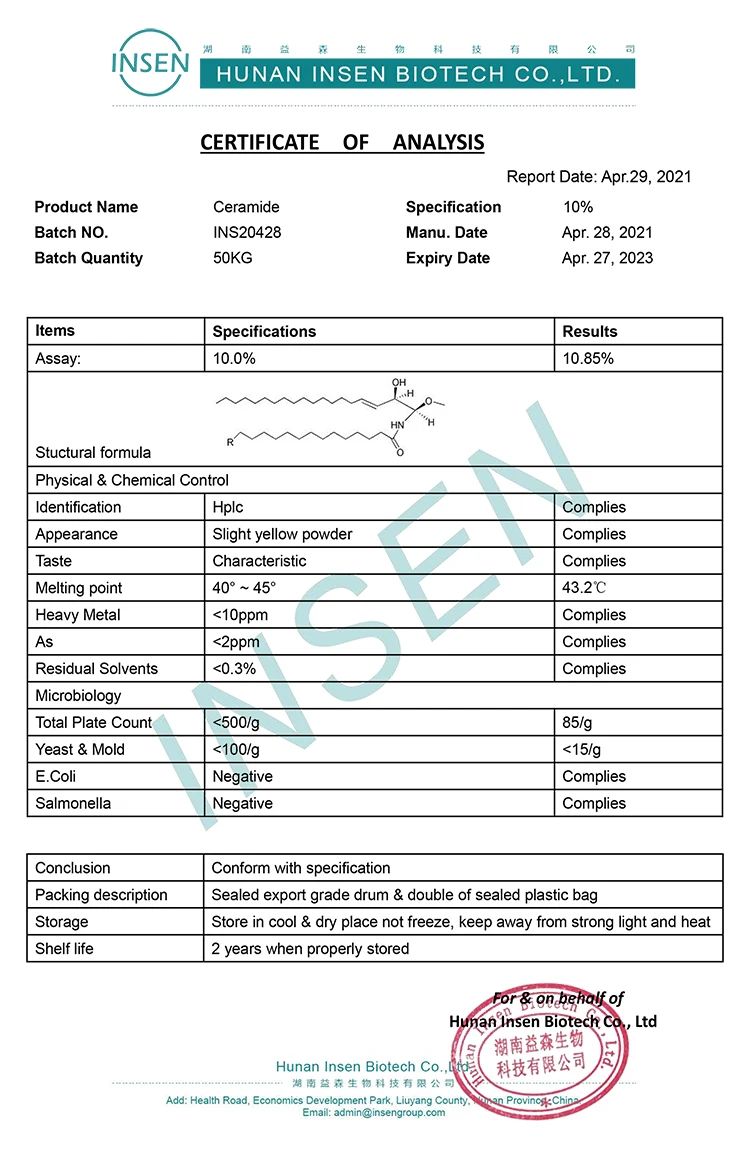 Insen Supply Cosmetic Grade Purity 5% 10% Rice Bran Extract Ceramide 3