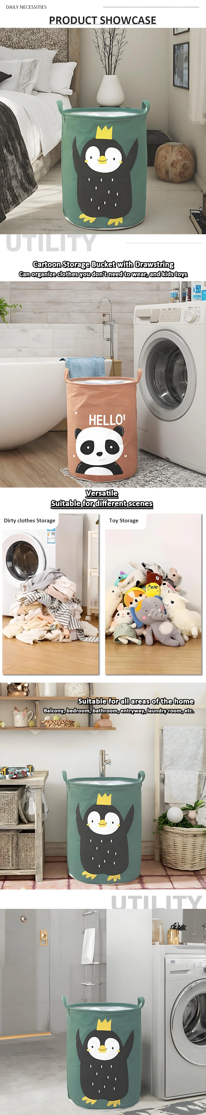 product classic design foldable cloth storage bags with handle custom logo cylinder cozy round laundry basket for dirty clothes-4