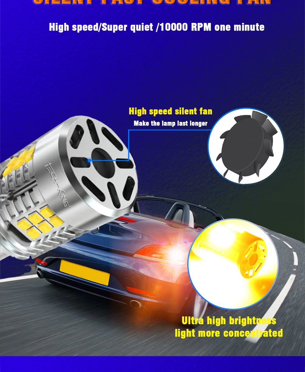 12V-24V No Hyper Flash LED Lamps White Amber ba15S BAU15S 1156 T20 DRL Turn Signal Light bulbs with Fan 7440 reversing led bulb