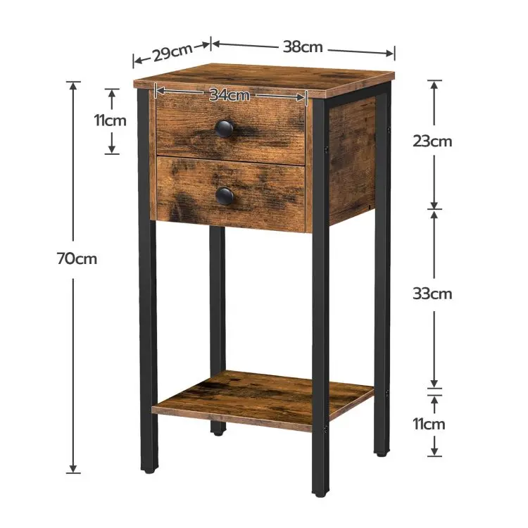 Wholesale Wooden Rustic Sofa End Table Narrow Coffee Bedside Nightstands Retro Side Table With Drawer and Shelf for Living Room