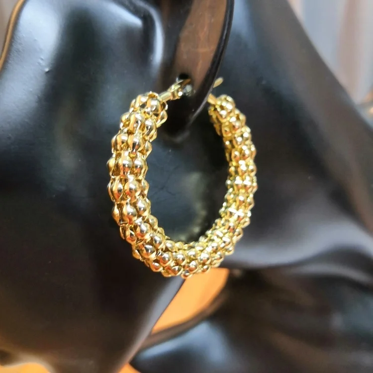 18K Gold Plated Stainless Steel Jewelry Hollow Pattern Circle Big Hoop Earrings E201063
