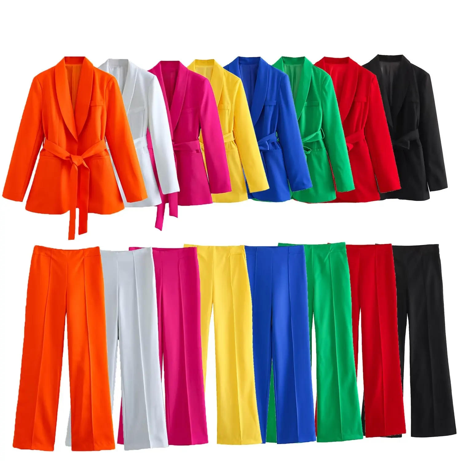 Women 2024 spring New Fashion Belted dress Blazer Coat Vintage Long Sleeve Pockets Female Outerwear Chic