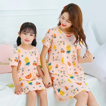 kids pyjamas 100% cotton pajamas Nightgown Children Summer Nightdress Baby Girls Home Clothes Mother Kid Night dress Sleepwear