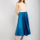 Skirt Hot Selling Women Skirt Blue Satin Fabric Pleated Long Length Skirt